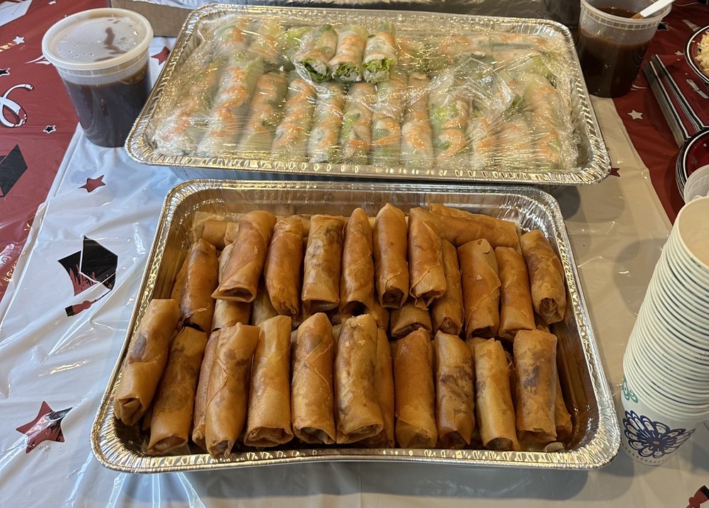 Tray of fried egg rolls