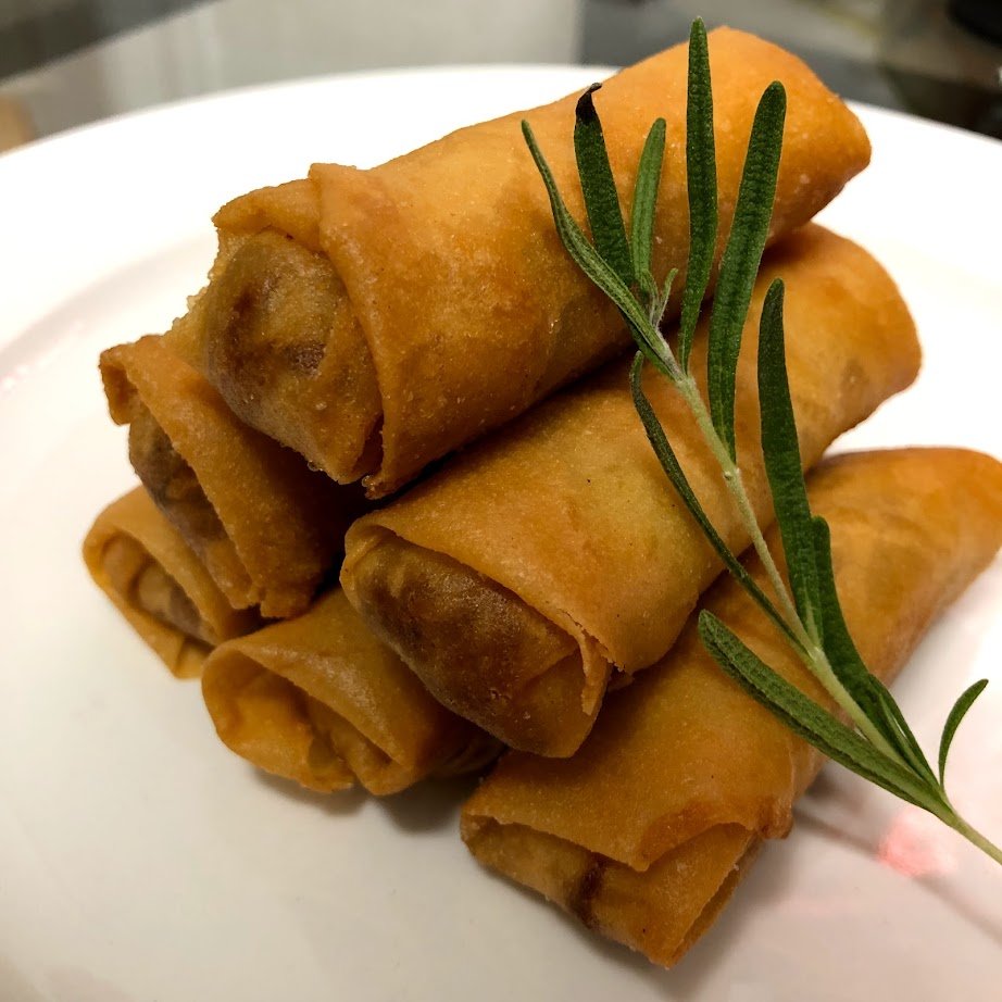 Tray of fried egg rolls